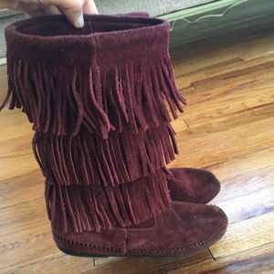 Burgundy 3-Layer Fringe Boot